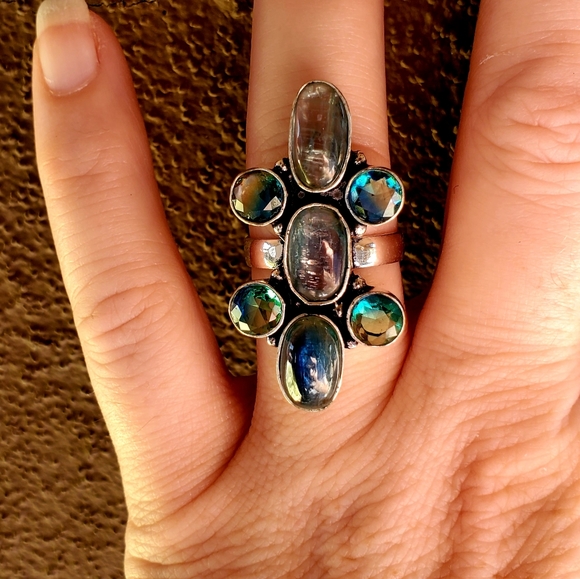 New Kyanite & Bi-Color Tourmaline 925 Silver Ring. - Picture 6 of 10